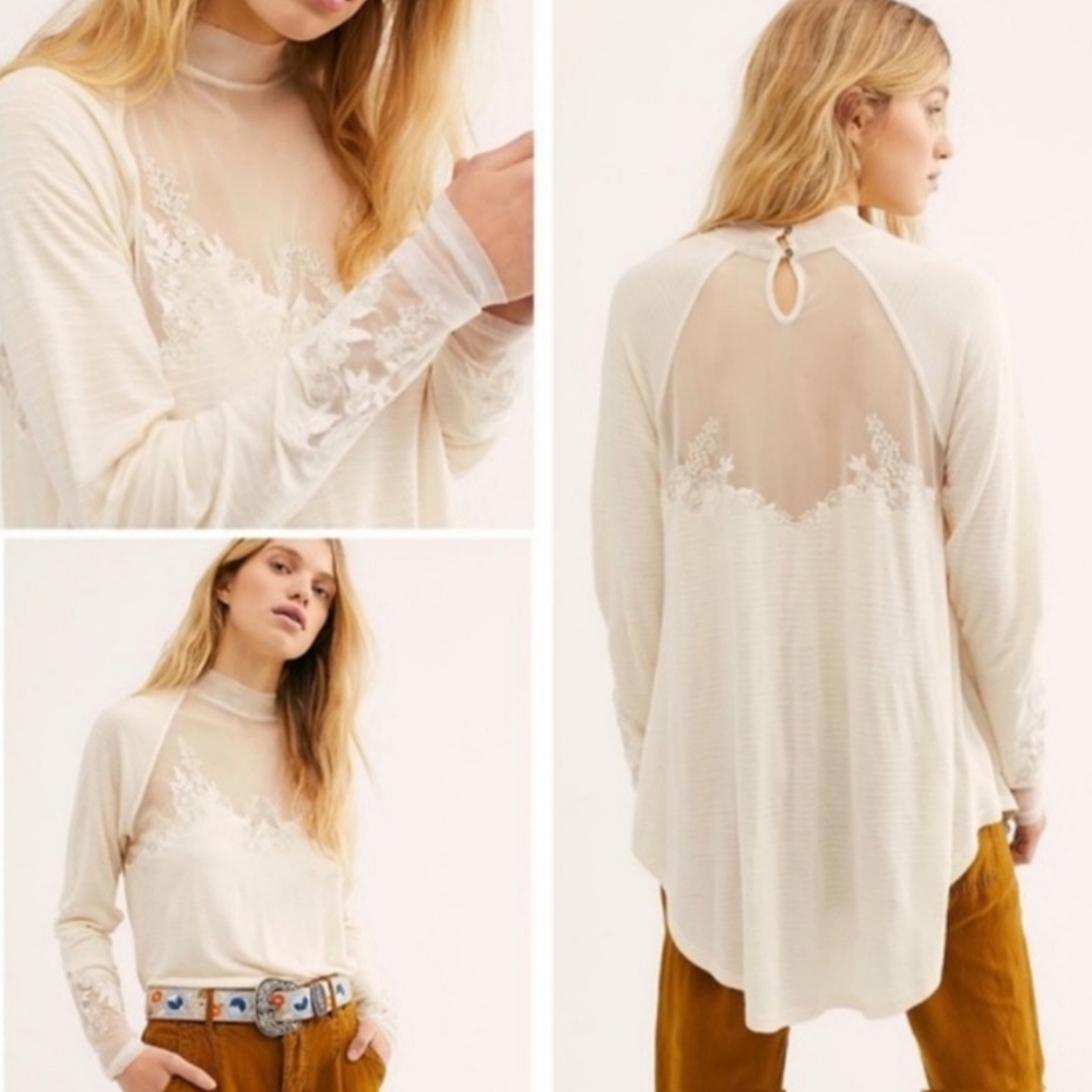 Free People Saheli Mesh Detailing Floral Tunic TOp